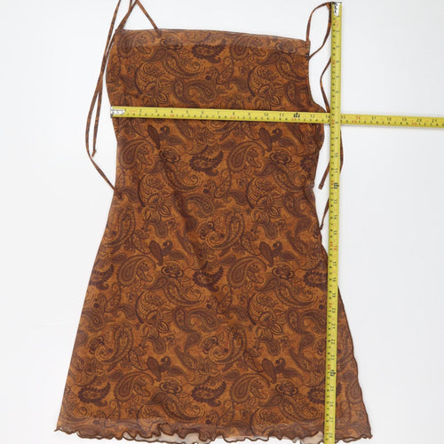 Bershka Women's Brown Paisley Slip Dress Size S Boho Summer