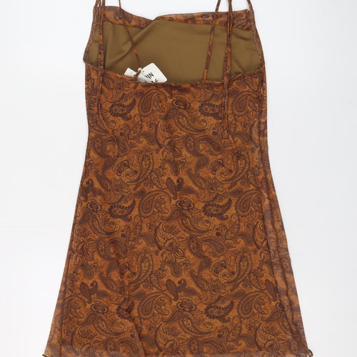 Bershka Women's Brown Paisley Slip Dress Size S Boho Summer