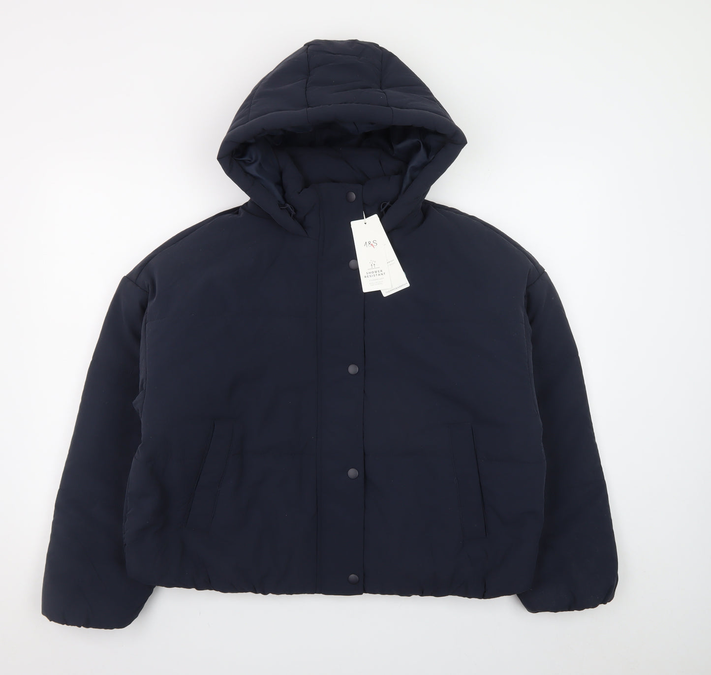 Marks and Spencer Women's Blue Hooded Puffer Jacket Size 14