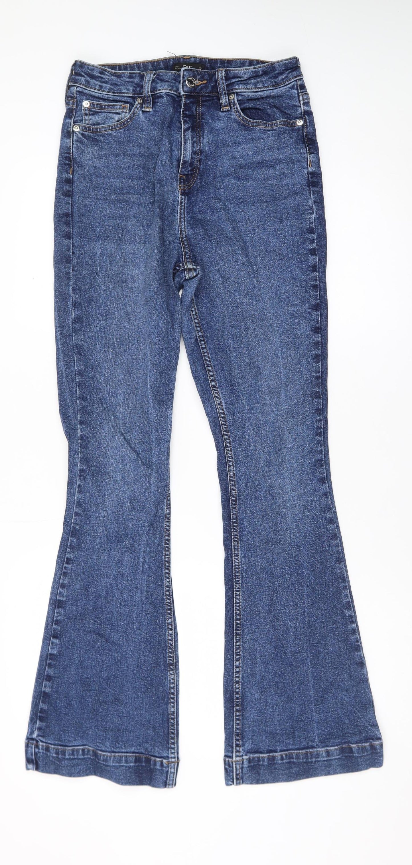 F&F Womens Blue Flared Denim Jeans Size 10 Regular Fit