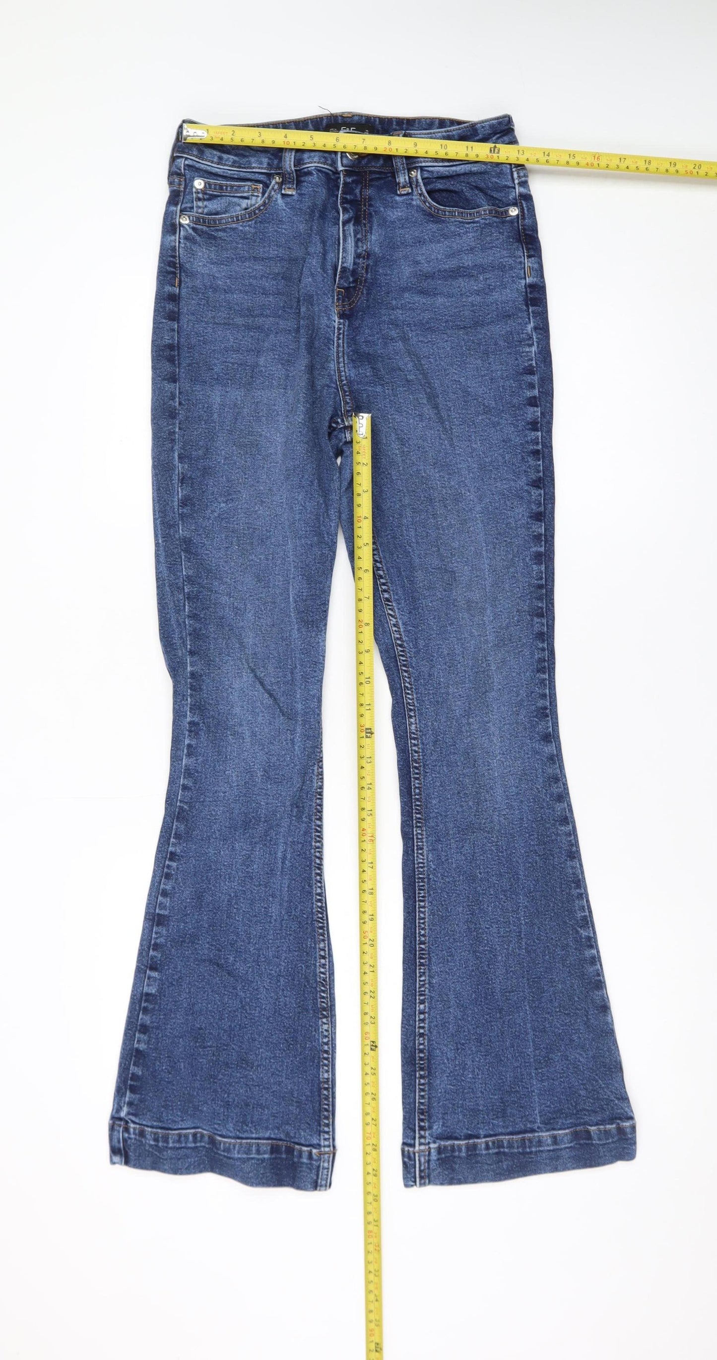 F&F Womens Blue Flared Denim Jeans Size 10 Regular Fit