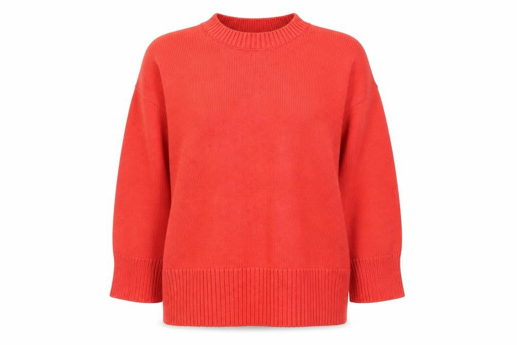 Front view of Kaffe Women’s Red Mock Neck Cotton jumper, size S