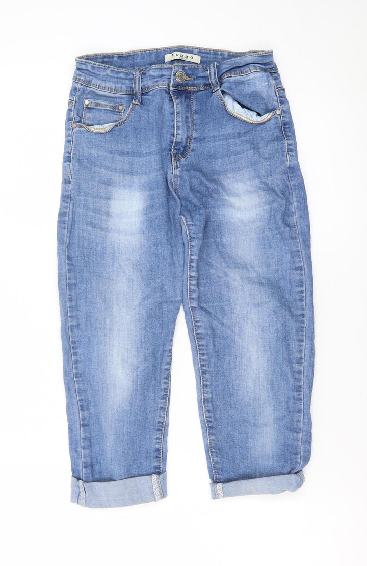 Voggo Women Blue Relaxed Boyfriend Mid Rise Cuffed Jeans Size 8