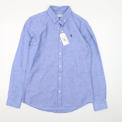 Ottomoda Men's Blue Button-Down Long Sleeve Dress Shirt M