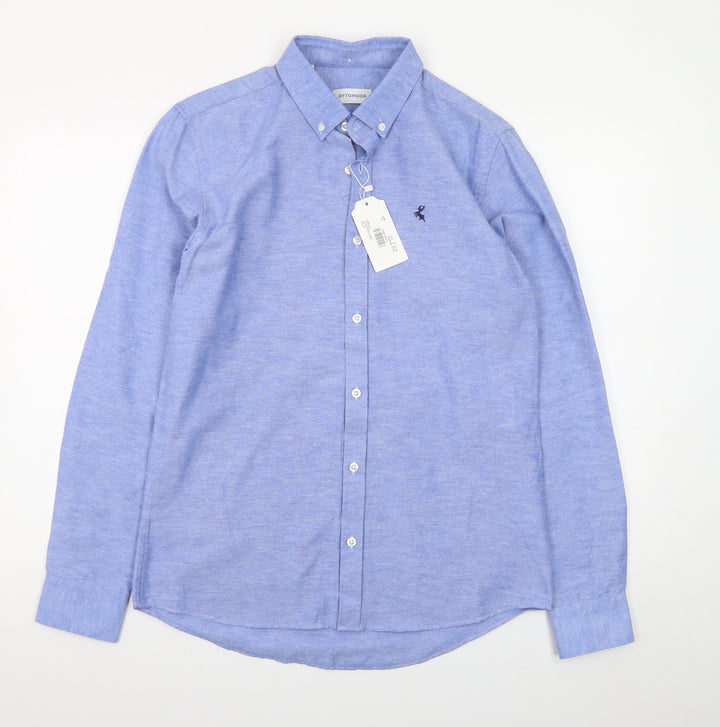 Ottomoda Men's Blue Button-Down Long Sleeve Dress Shirt M