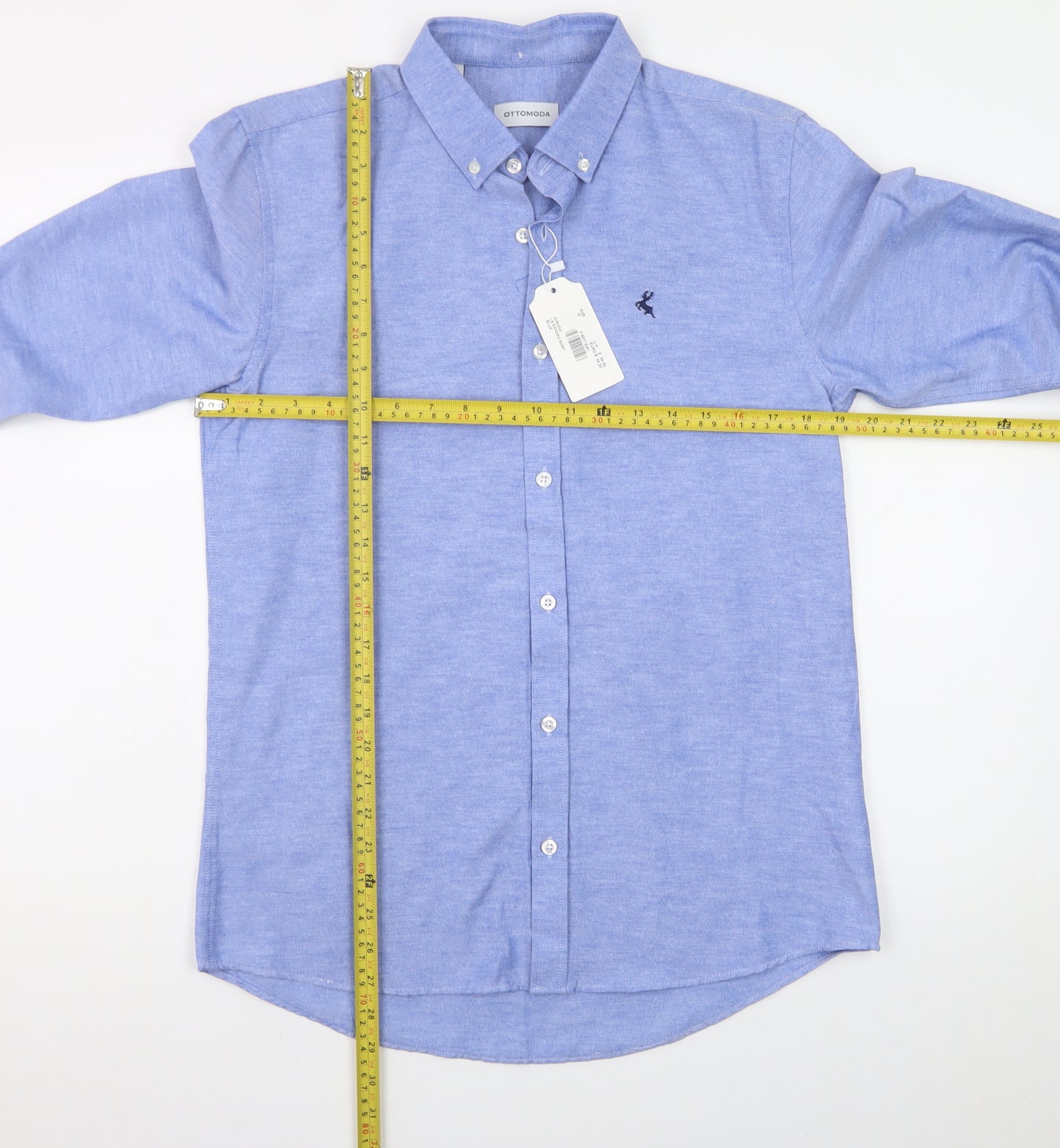 Ottomoda Men's Blue Button-Down Long Sleeve Dress Shirt M