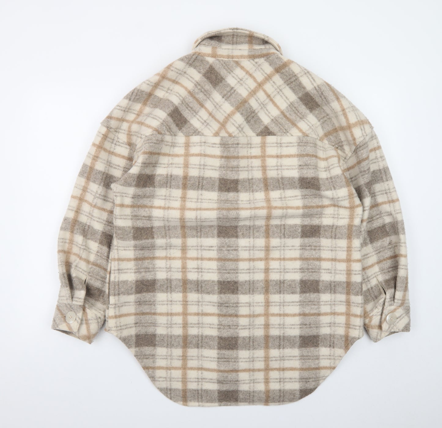 Stradivarius Women Beige Checked Shacket Jacket Size 8 Relaxed Fit