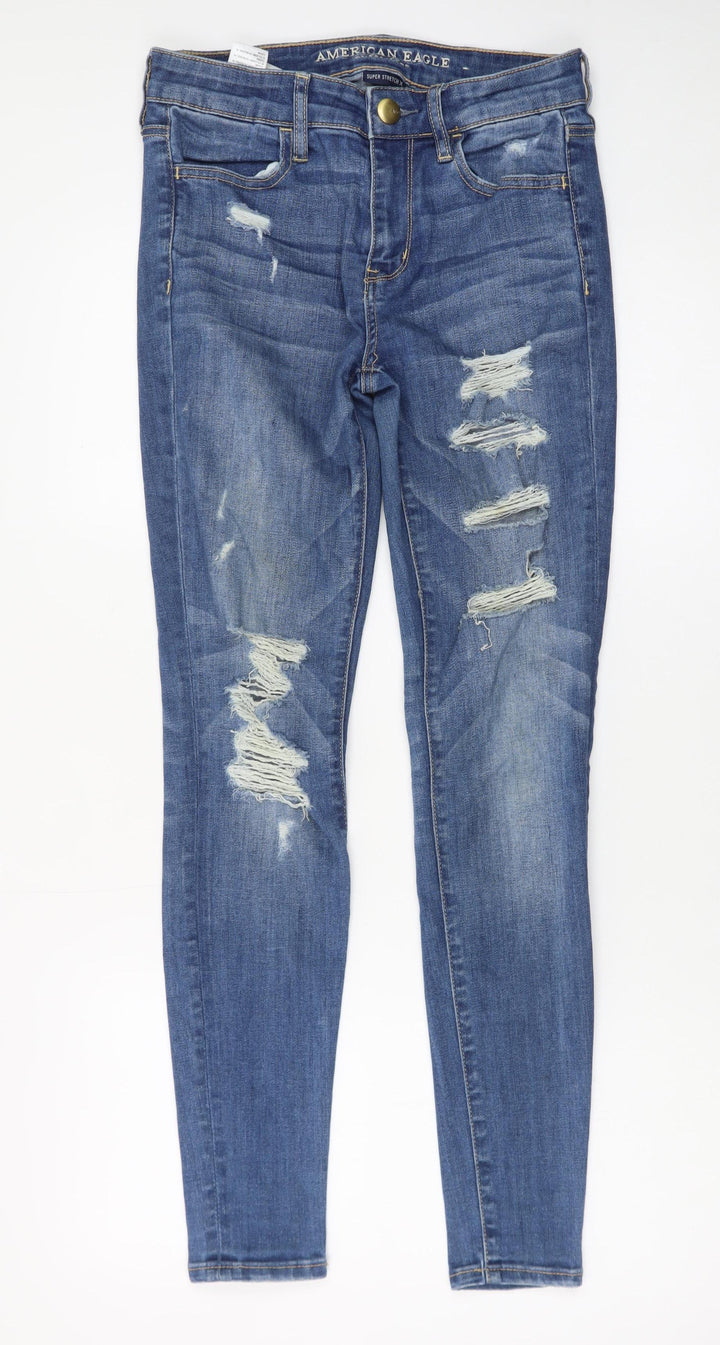 American Eagle Women Blue Size 6 Skinny Distressed Stretch Jeans