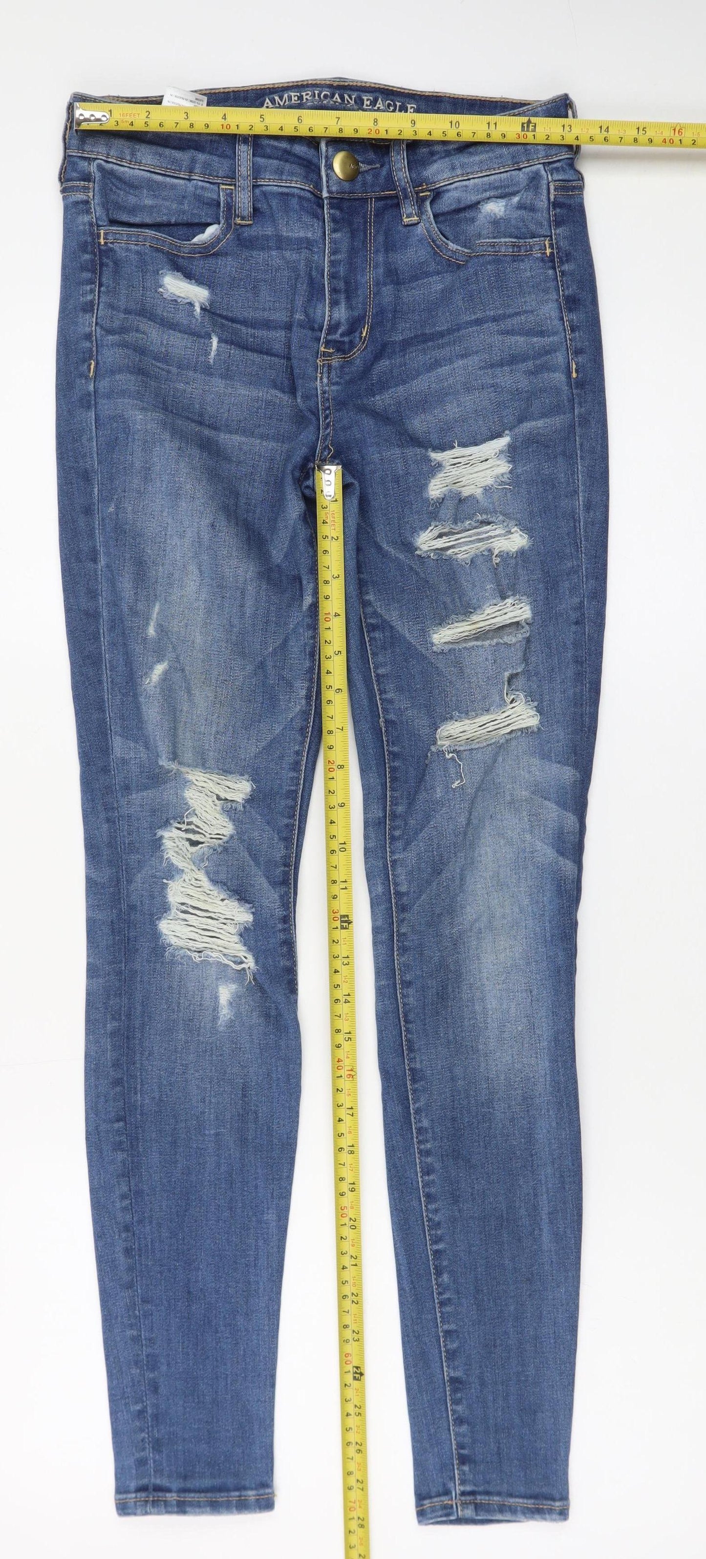American Eagle Women Blue Size 6 Skinny Distressed Stretch Jeans