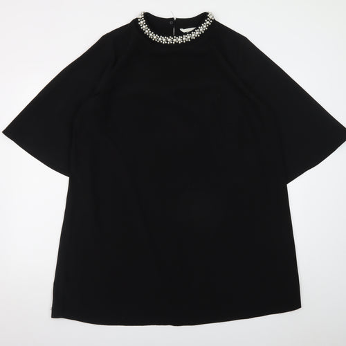 H&M Women Black Size 12 Beaded Shift Dress High Neck Evening