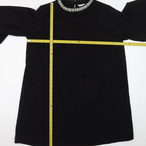 H&M Women Black Size 12 Beaded Shift Dress High Neck Evening