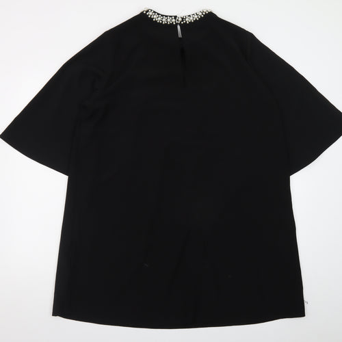 H&M Women Black Size 12 Beaded Shift Dress High Neck Evening