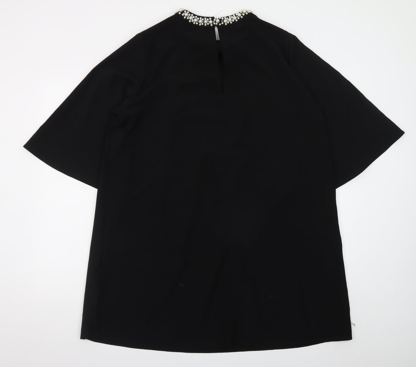 H&M Women Black Size 12 Beaded Shift Dress High Neck Evening