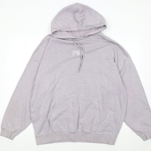 Fila Womens Light Grey Pullover Hoodie Size S Relaxed Fit Cotton Blend