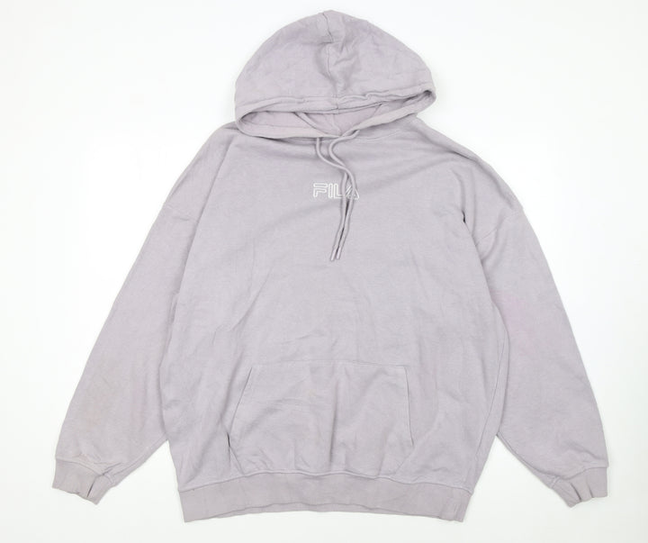 Fila Womens Light Grey Pullover Hoodie Size S Relaxed Fit Cotton Blend