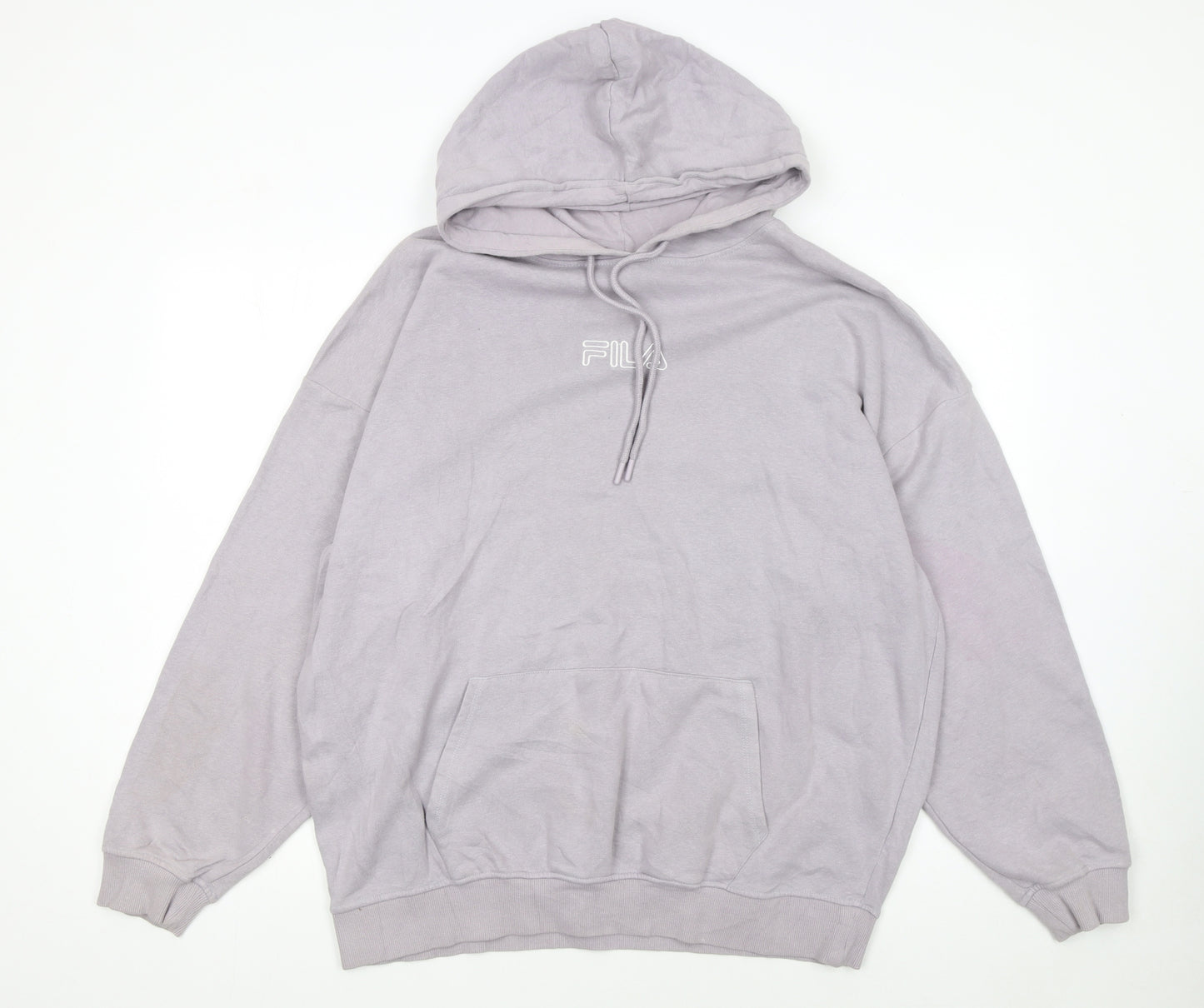 Fila Womens Light Grey Pullover Hoodie Size S Relaxed Fit Cotton Blend