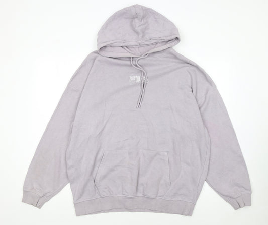 Fila Womens Light Grey Pullover Hoodie Size S Relaxed Fit Cotton Blend