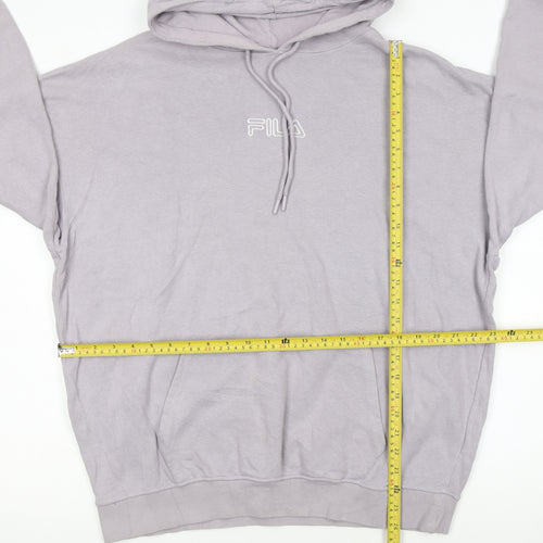Fila Womens Light Grey Pullover Hoodie Size S Relaxed Fit Cotton Blend