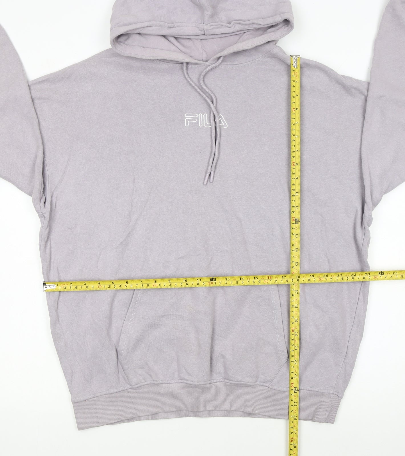 Fila Womens Light Grey Pullover Hoodie Size S Relaxed Fit Cotton Blend