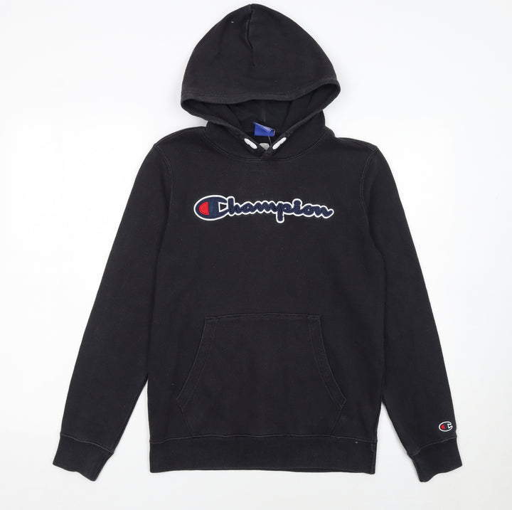 Champion Boys Black Pullover Fleece Hoodie 13-14 Years Logo Embroidered