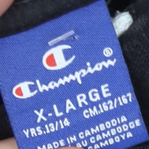 Champion Boys Black Pullover Fleece Hoodie 13-14 Years Logo Embroidered