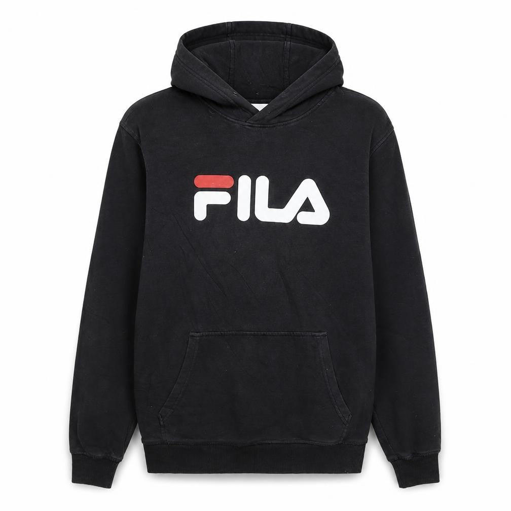 Front view of Fila women’s black xs pullover hoodie with logo print