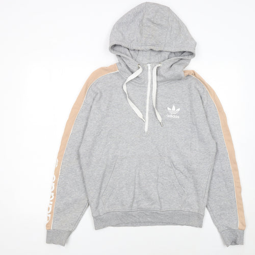 Adidas Womens Grey Hoodie UK 8 Beige Stripe 1/4 Zip Pullover