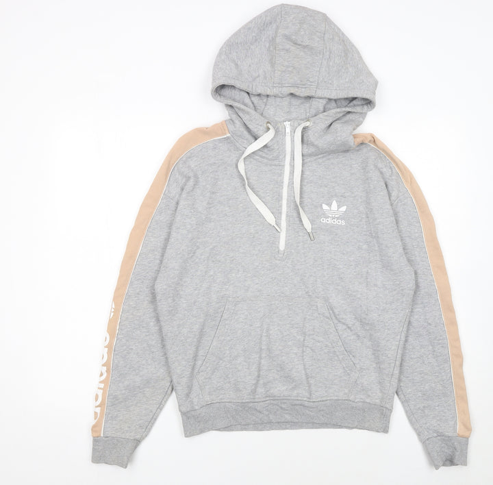 Adidas Womens Grey Hoodie UK 8 Beige Stripe 1/4 Zip Pullover