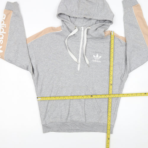 Adidas Womens Grey Hoodie UK 8 Beige Stripe 1/4 Zip Pullover