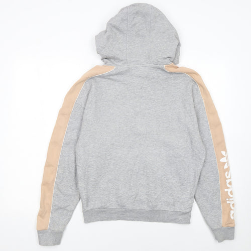 Adidas Womens Grey Hoodie UK 8 Beige Stripe 1/4 Zip Pullover
