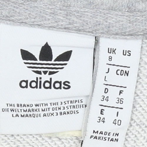 Adidas Womens Grey Hoodie UK 8 Beige Stripe 1/4 Zip Pullover