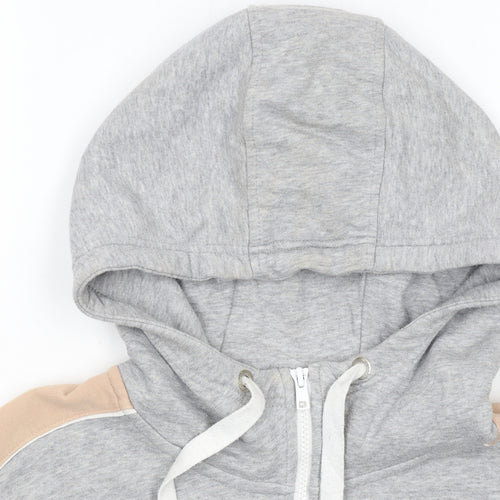 Adidas Womens Grey Hoodie UK 8 Beige Stripe 1/4 Zip Pullover