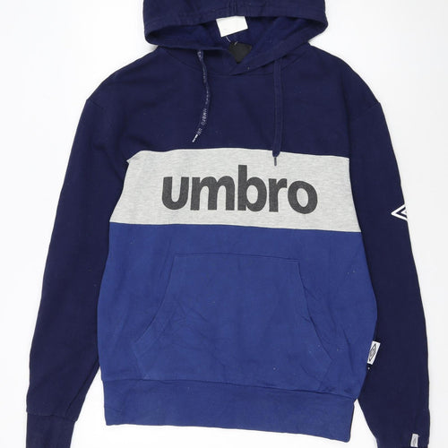 Umbro Men's Blue Pullover Hoodie L Sports Logo Cotton Blend