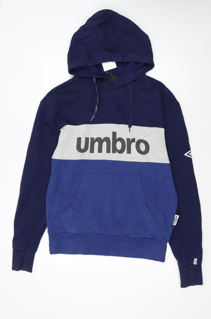 Umbro Men's Blue Pullover Hoodie L Sports Logo Cotton Blend