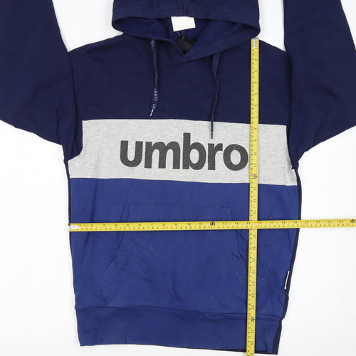 Umbro Men's Blue Pullover Hoodie L Sports Logo Cotton Blend