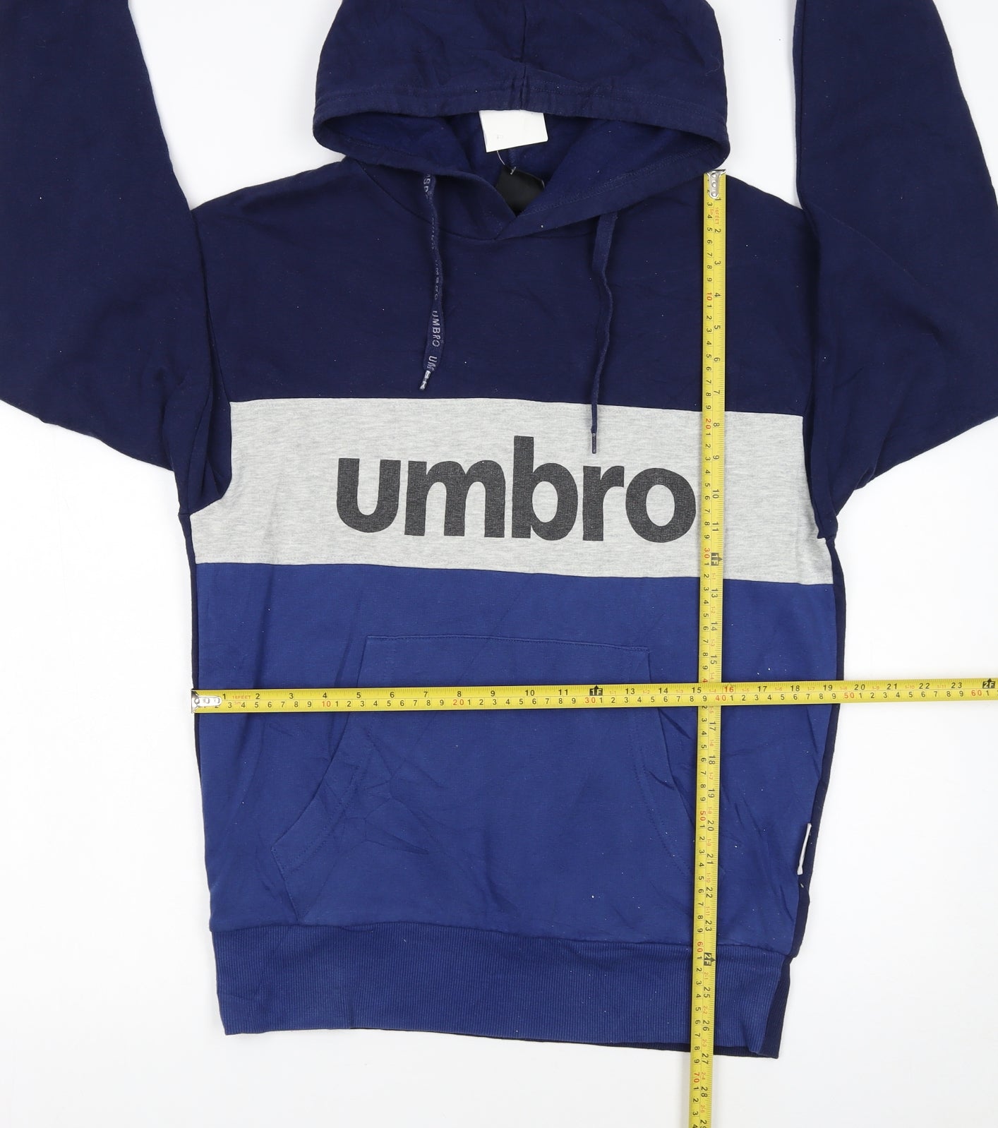 Umbro Men's Blue Pullover Hoodie L Sports Logo Cotton Blend