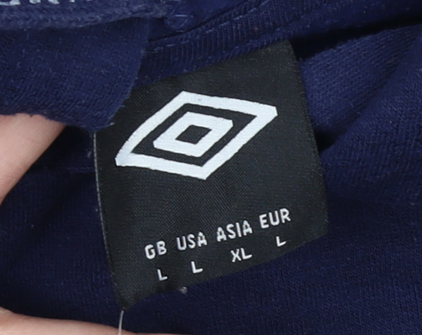 Umbro Men's Blue Pullover Hoodie L Sports Logo Cotton Blend