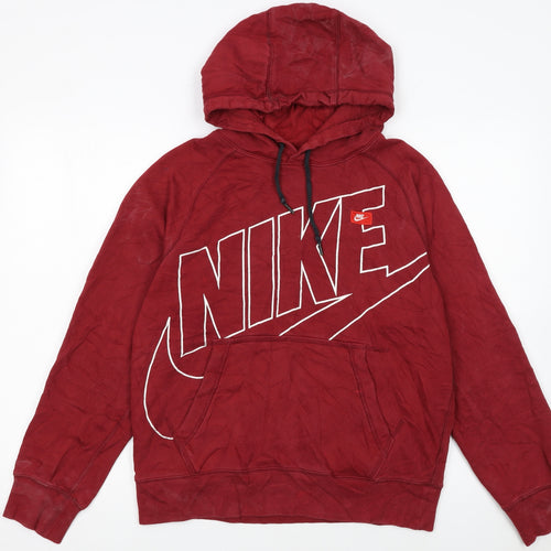 Nike Men's Red Pullover Hoodie S Graphic Print Cotton Blend