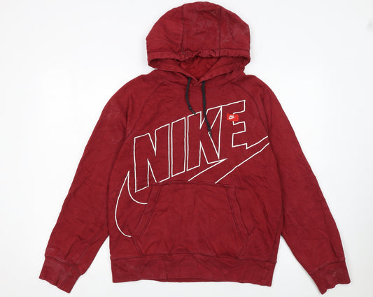 Nike Men's Red Pullover Hoodie S Graphic Print Cotton Blend