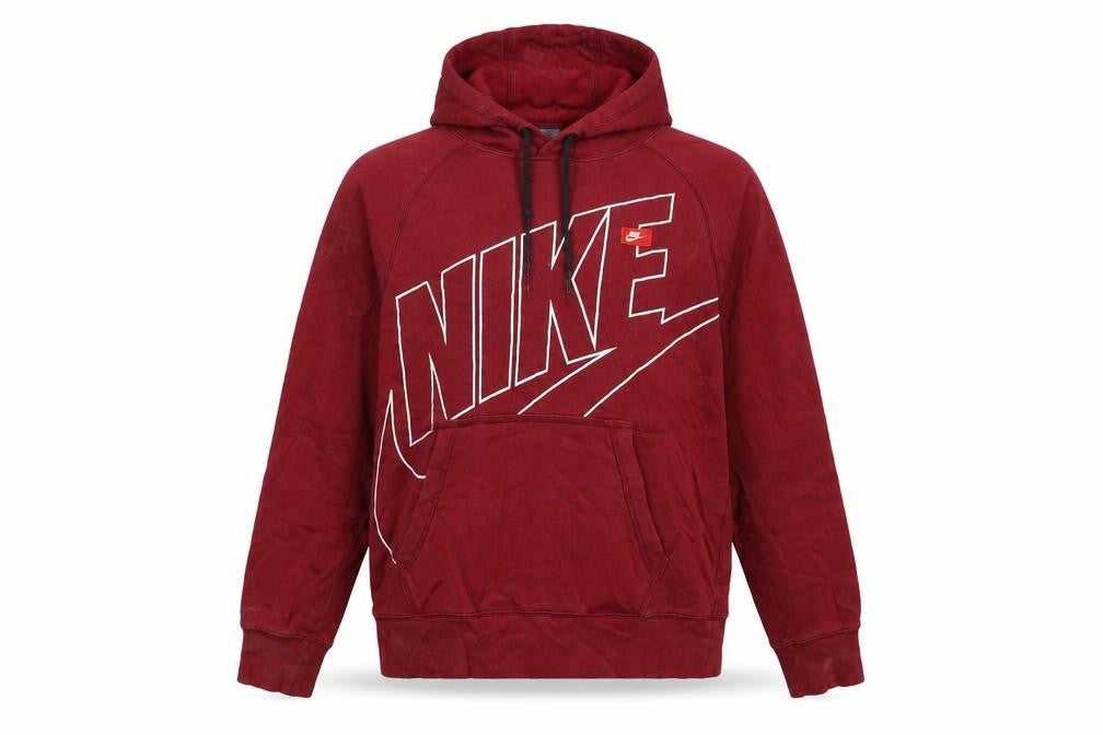 Front view of Nike Men's Red Pullover Hoodie S Graphic Print Cotton Blend