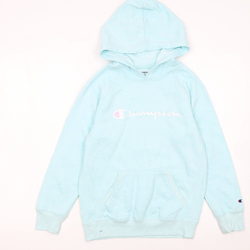 Champion Girls Blue Pullover Hoodie L Logo Fleece Sweatshirt