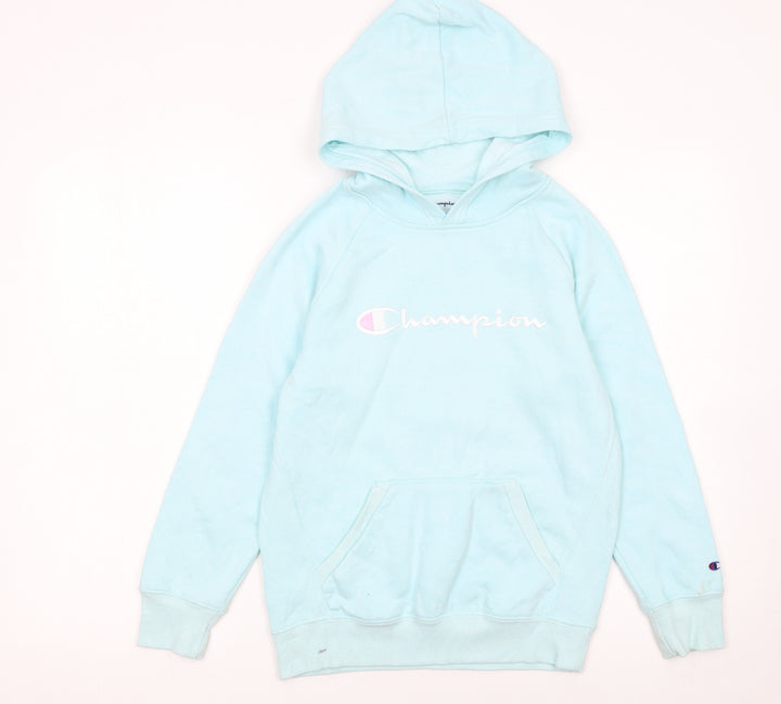 Champion Girls Blue Pullover Hoodie L Logo Fleece Sweatshirt
