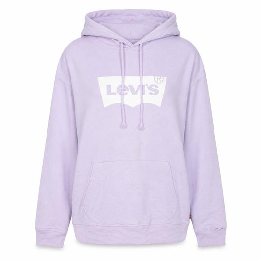 Front view of Levi's girls’ purple pullover hoodie s logo graphic cotton sweatshirt