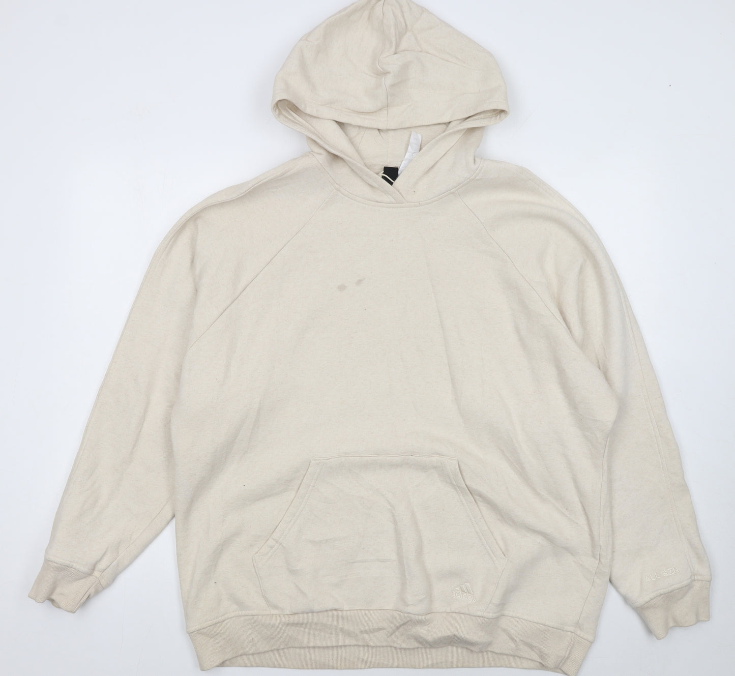 Adidas Womens Beige Pullover Hoodie L 16-18 Fleece Lined Casual