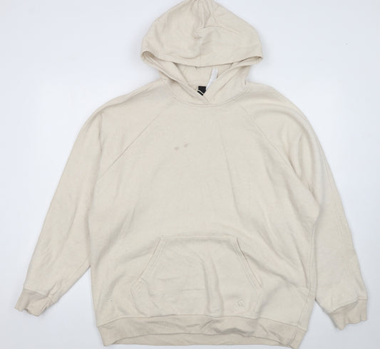Adidas Womens Beige Pullover Hoodie L 16-18 Fleece Lined Casual