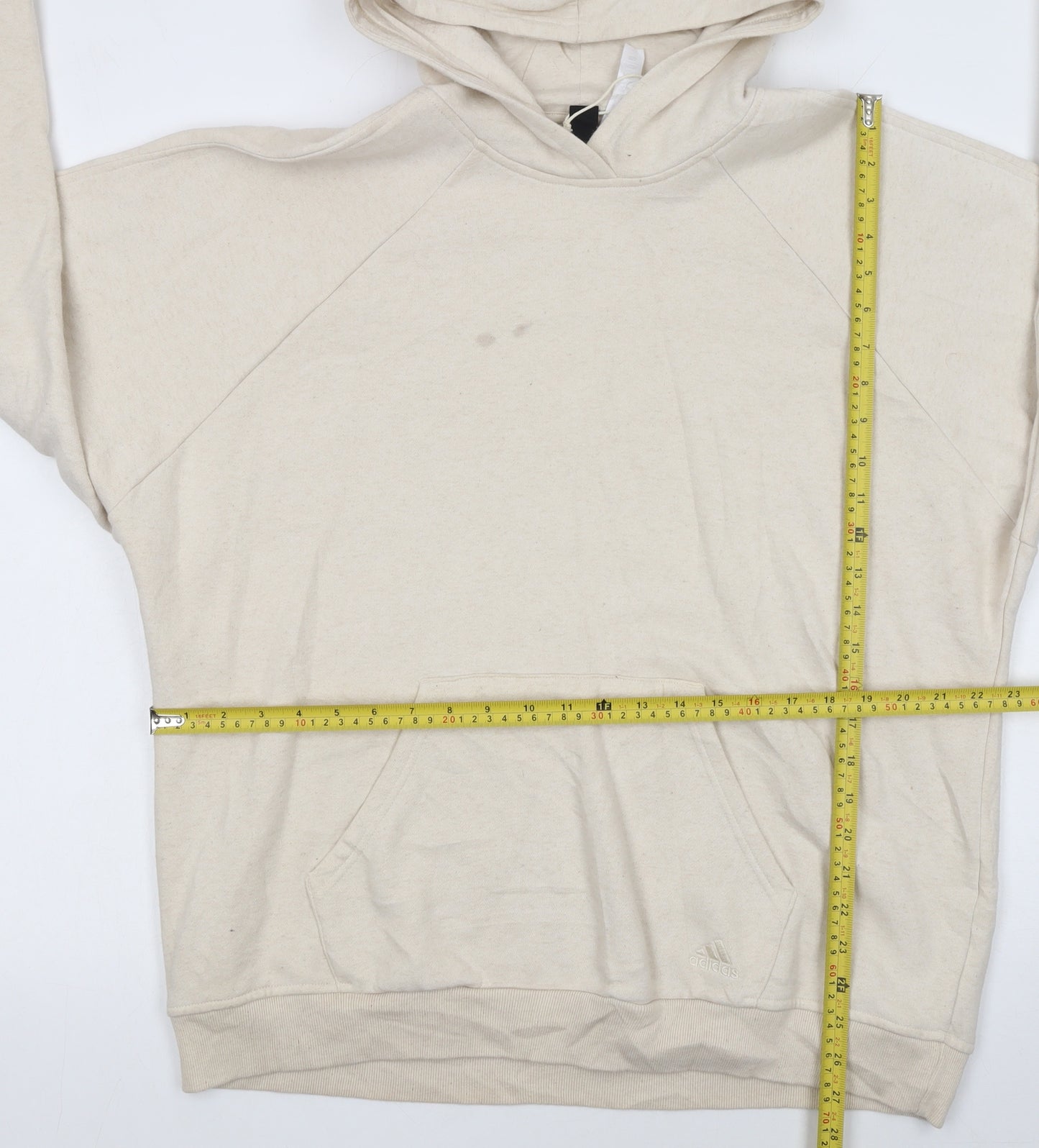 Adidas Womens Beige Pullover Hoodie L 16-18 Fleece Lined Casual