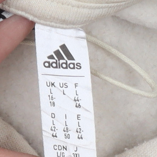Adidas Womens Beige Pullover Hoodie L 16-18 Fleece Lined Casual