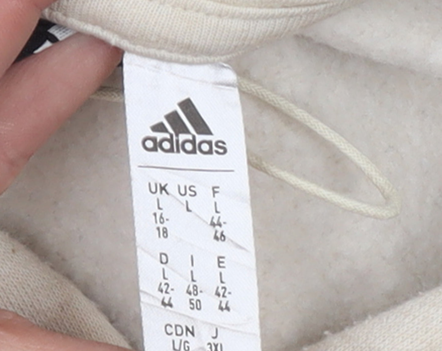 Adidas Womens Beige Pullover Hoodie L 16-18 Fleece Lined Casual