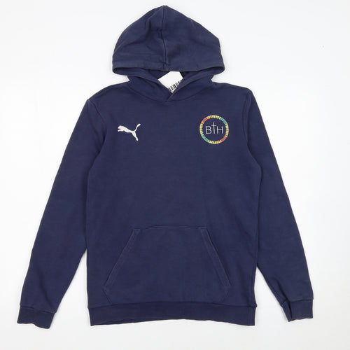 Puma Boys Blue Pullover Hoodie 13-14 Years Regular Fit Logo Cotton Blend
