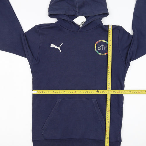 Puma Boys Blue Pullover Hoodie 13-14 Years Regular Fit Logo Cotton Blend